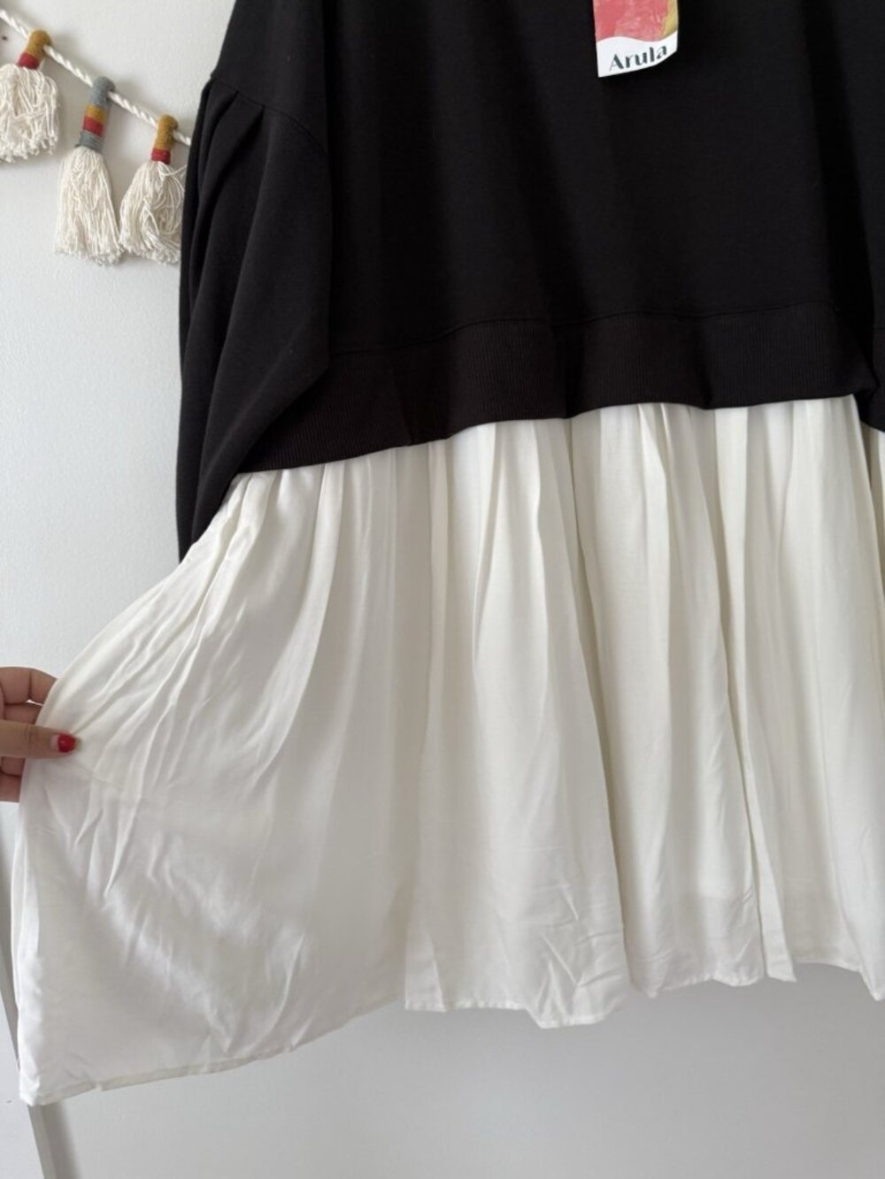 ARULA Black & White Mini Dress - Two-Tone Sweatshirt Style - Picture 6 of 10